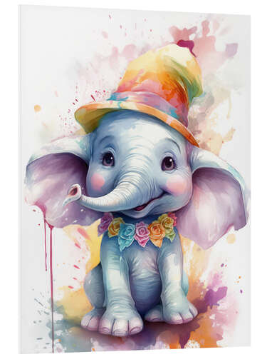 Foam board print Little Elephant with Funny Hat