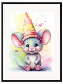 Gerahmter Kunstdruck Kleines Mäuschen mit Hut