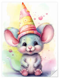 Selvklebende plakat Little Mouse With a Hat