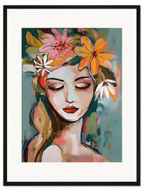 Gerahmter Kunstdruck Frau mit Blumen