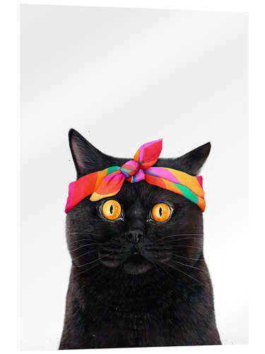 Acrylic print Black Cat with Rainbow Bandana