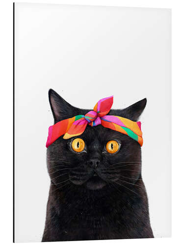 Tableau en aluminium Black Cat with Rainbow Bandana