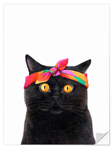 Sticker mural Black Cat with Rainbow Bandana