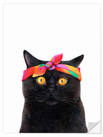 Wandsticker Schwarze Katze mit Regenbogenkopftuch