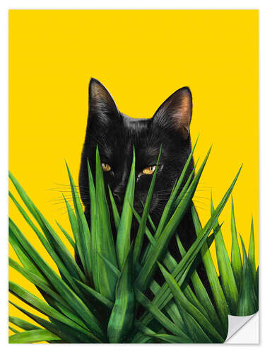 Selvklebende plakat Black Cat in Leaves