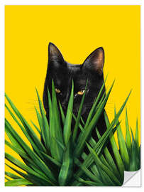 Selvklebende plakat Black Cat in Leaves