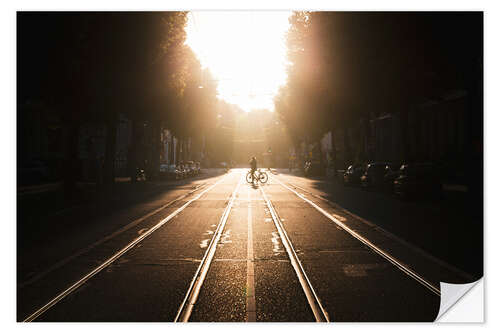 Självhäftande poster Cyclist Crossing the Street