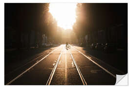 Självhäftande poster Cyclist Crossing the Street