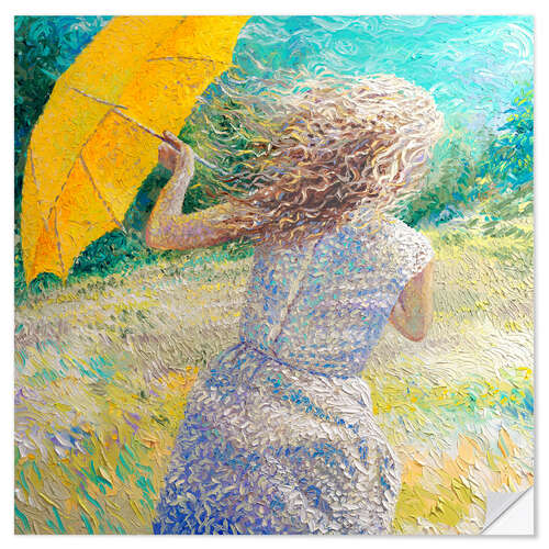 Naklejka na ścianę Girl with yellow umbrella