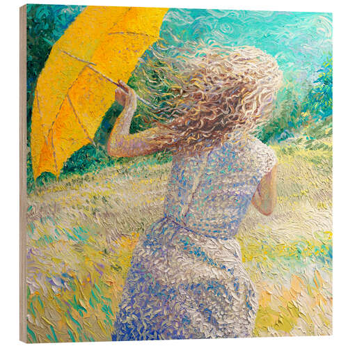 Wood print Girl with yellow umbrella