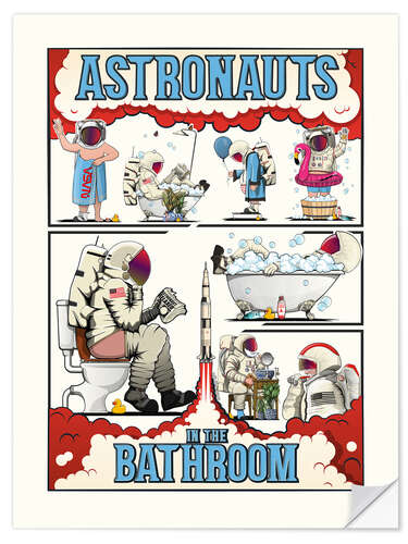 Selvklebende plakat Astronauts in The Bathroom