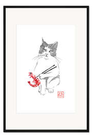 Gerahmter Kunstdruck Katze und Garnele