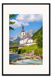 Gerahmter Kunstdruck Kirche in den Bayerischen Alpen