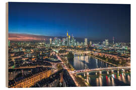 Holzbild Frankfurt am Main - Panorama mit Fluss