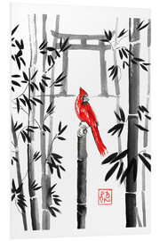 PVC-taulu Red Cardinal on Bamboo