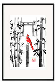 Gerahmter Kunstdruck Rotkardinal auf Bambu