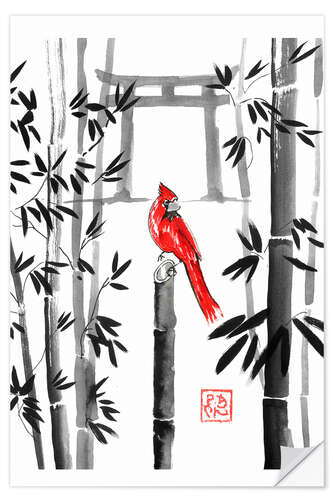 Naklejka na ścianę Red Cardinal on Bamboo