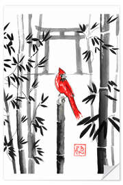 Wall sticker Red Cardinal on Bamboo