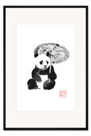 Gerahmter Kunstdruck Panda mit Sonnenschirm