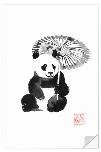 Naklejka na ścianę Panda With Parasol