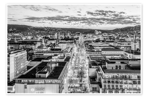 Poster Königstraße und Skyline von Stuttgart