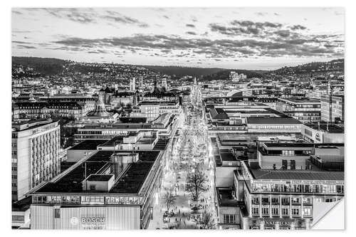 Sticker mural Königstrasse and Skyline of Stuttgart