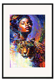 Gerahmter Kunstdruck African Beauty and the Leopard's Gaze