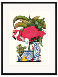 Gerahmter Kunstdruck Flamingo Putzt die Zähne