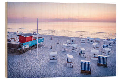 Wood print Sunset on Sylt West Beach