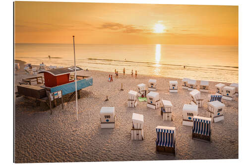 Quadro em plexi-alumínio Beach Chairs in Sunset Light on Sylt