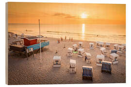 Wood print Beach Chairs in Sunset Light on Sylt