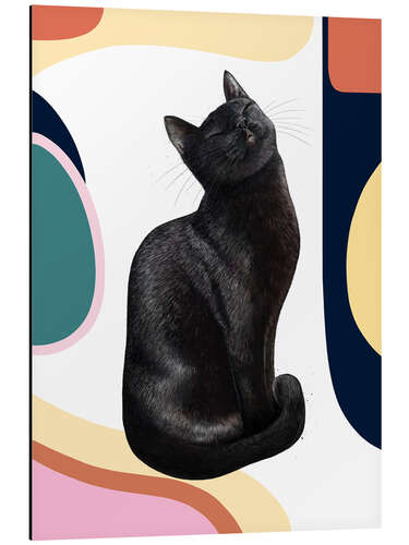 Alubild Schwarze Katze auf Modernem Teppich