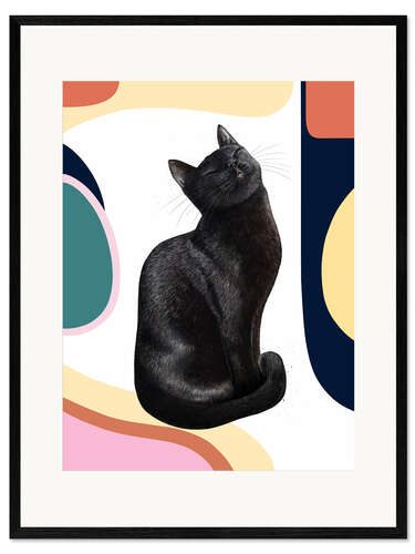 Plakat artystyczny premium w ramie Black Cat on Modern Carpet