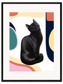 Impresión de arte enmarcada Black Cat on Modern Carpet