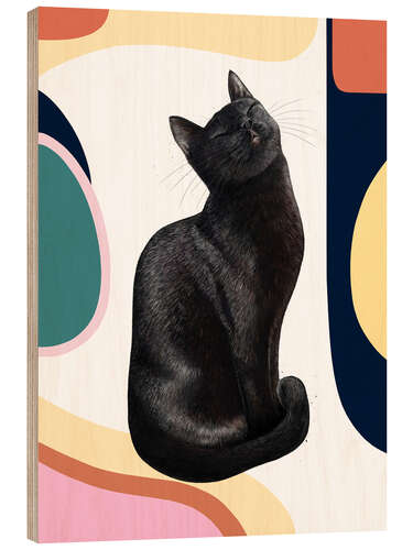 Wood print Black Cat on Modern Carpet