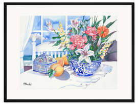 Gerahmter Kunstdruck Blumen-Stillleben am Fenster