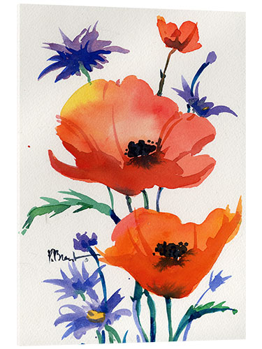 Tableau en verre acrylique Orange Poppies