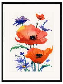 Gerahmter Kunstdruck Orange Mohnblumen