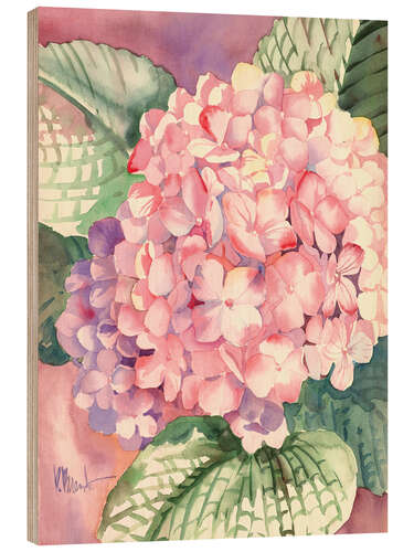 Wood print Pink Hydrangea