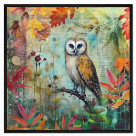 Gerahmter Kunstdruck Eule im Herbstgarten