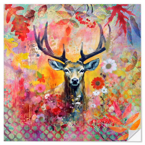 Muursticker Wild Deer Fall Fantasy