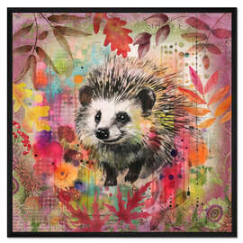 Gerahmter Kunstdruck Igel im Herbstgarten