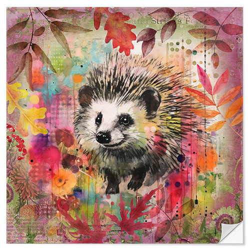 Selvklebende plakat Hedgehog in the Autumn Garden