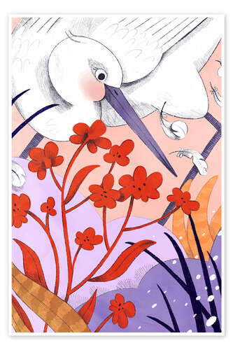 Poster Stork in the Purple Garden