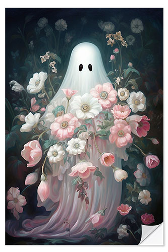 Adesivo murale Ghost With a Bouquet of Flowers