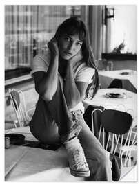 Selvklebende plakat Jane Birkin in a Cafe I