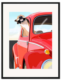 Gerahmter Kunstdruck Hund im Auto