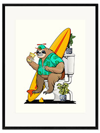 Impression artistique encadrée Sloth on the Toilet