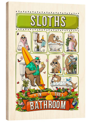 Stampa su legno Sloths in the Bathroom