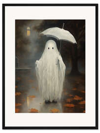 Gerahmter Kunstdruck Gespenst mit Regenschirm
